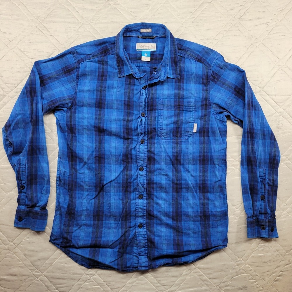 Columbia Regular Fit blue plaid long sleeve‎ button front shirt size M